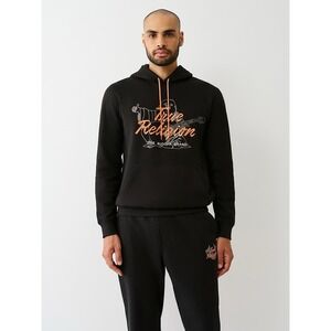True Religion SCRIPT LOGO BUDDHA HOODIE Black Orange Sz m